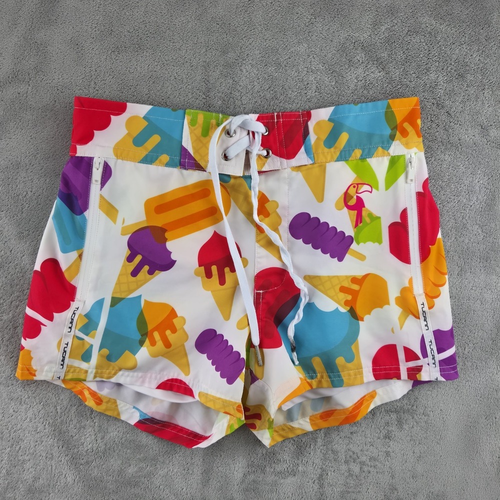 Tucann Ice Cream Pattern Swim Trunks Men's Small Colorfull Unlined Drawstring